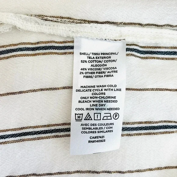 LOFT Sleeveless V Neck Top XS Petite Off White Blue Copper Stripes Lightweight - Picture 7 of 10